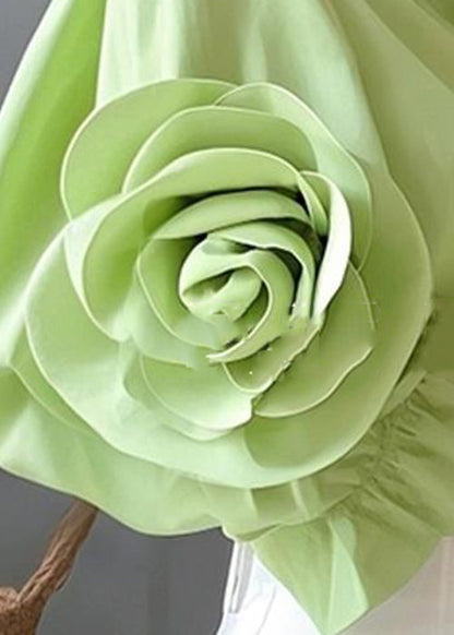 Cotton Blouses Half Pan Collar Button Green Floral sleeve Peter