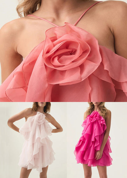 Cotton Rose Solid Summer Mini Floral Dresses Backless