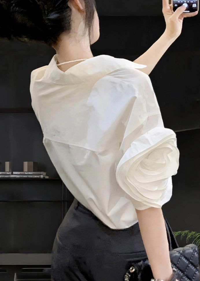 Floral White Peter Pan Collar Solid Cotton Shirts Summer AW1019