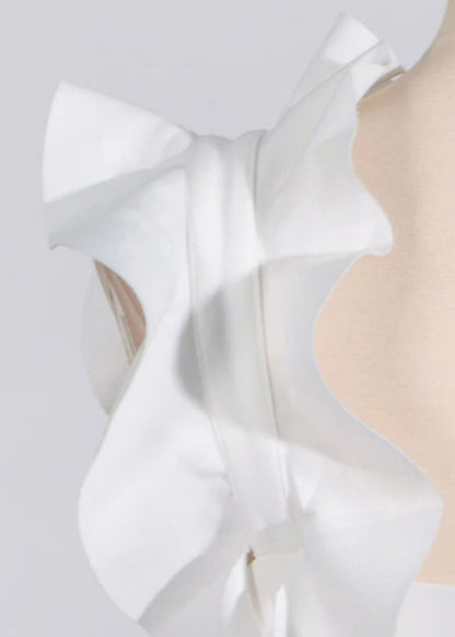 White Pockets Cotton Ruffled Dress Party Sleeveless Floral