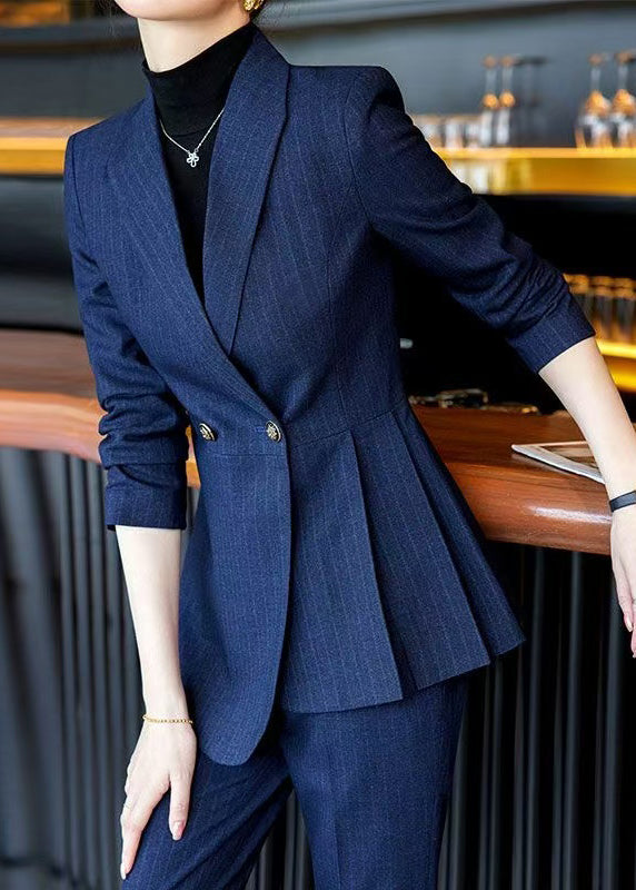 Formal Navy Wrinkled Plaid Silm Fit Coat Spring YJ054