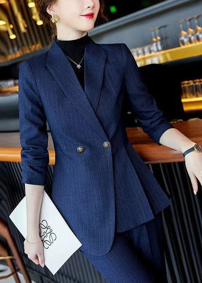 Formal Navy Wrinkled Plaid Silm Fit Coat Spring YJ054