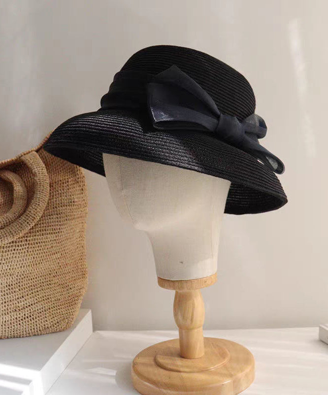Hat Woven Bucket Apricot Straw Bow French