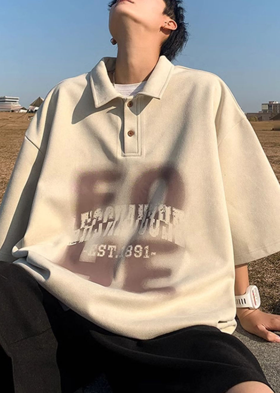 Polo Men Half Apricot Print French Cotton Sleeve Shirts Oversized