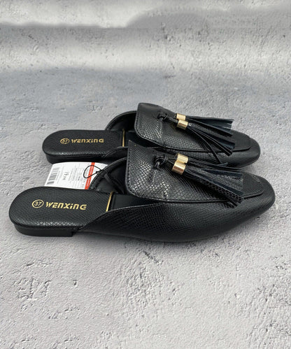 Faux Sandals Apricot French Leather Tassel Slide