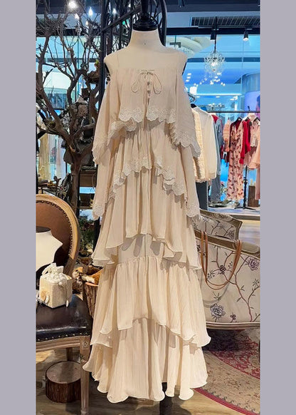 Strap Beige Lace Spaghetti Dress Up French Sleeveless