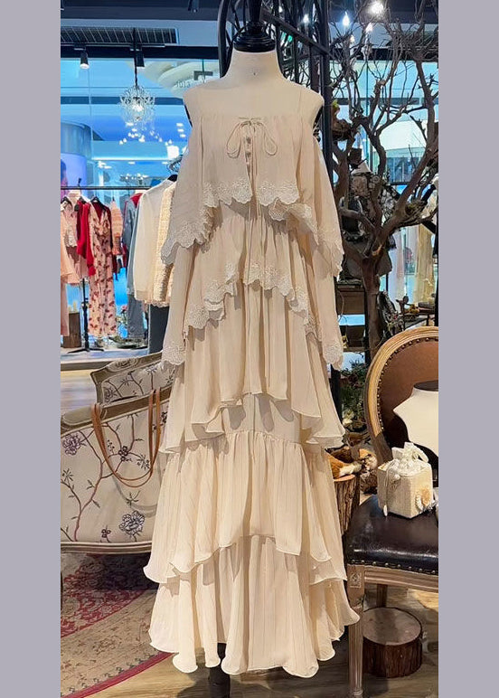 Strap Beige Lace Spaghetti Dress Up French Sleeveless