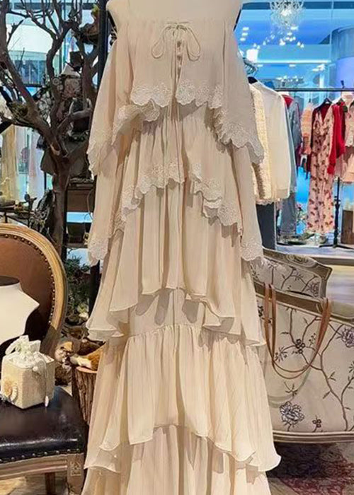 Strap Beige Lace Spaghetti Dress Up French Sleeveless