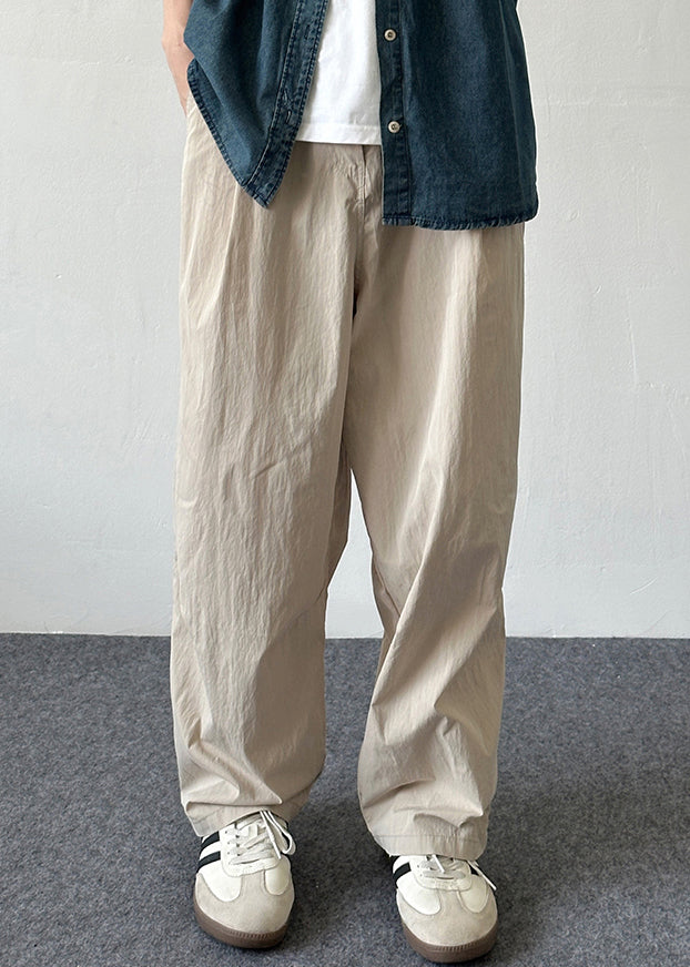 Cotton Pants Beige Waist Mens Elastic Pockets French Summer Solid