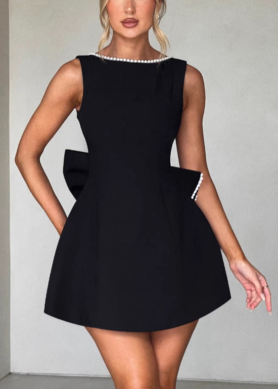 Backess Dresses Mini Summer Bow Cotton Black French