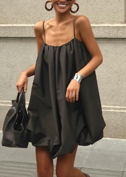 Cotton French Dress Summer Strap Black Spaghetti