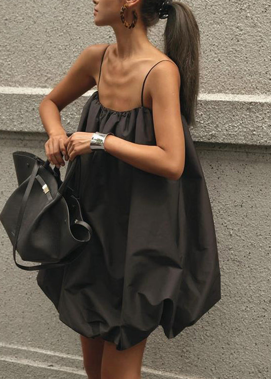 Cotton French Dress Summer Strap Black Spaghetti