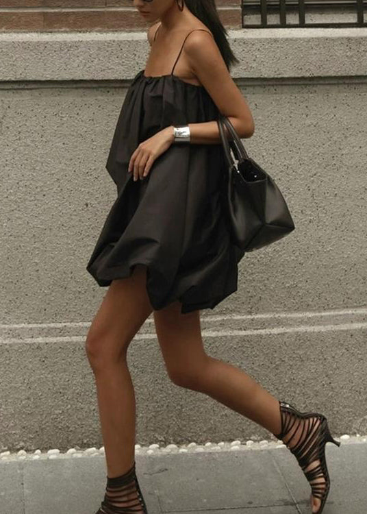 Cotton French Dress Summer Strap Black Spaghetti