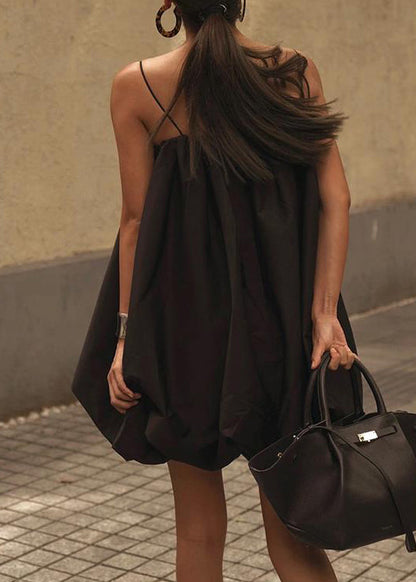 Cotton French Dress Summer Strap Black Spaghetti