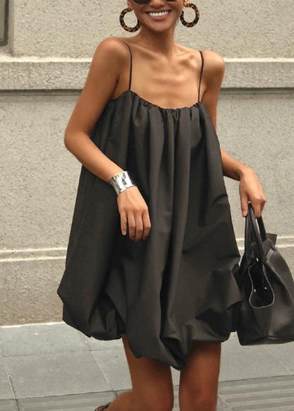 Cotton French Dress Summer Strap Black Spaghetti