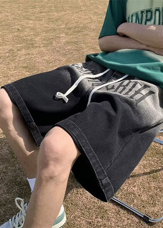 Color Print Waist Black Denim Elastic Gradient Pockets French