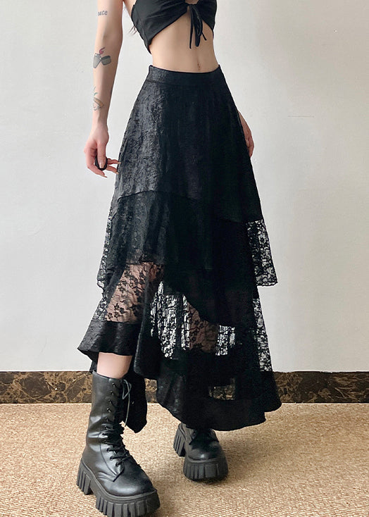 French Black High Waist Patchwork Lace Skirts Summer AW1018