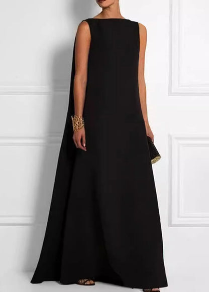 High Ankle Black French Dress Cotton Sleeveless Solid Waist