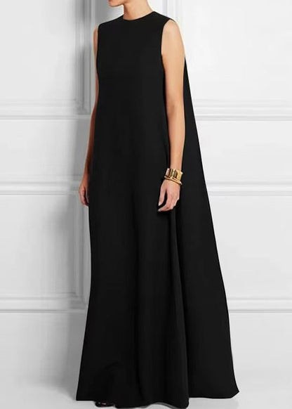 High Ankle Black French Dress Cotton Sleeveless Solid Waist