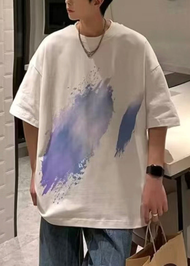 Black T Summer O Cotton Men Print Cozy Shirt French Neck