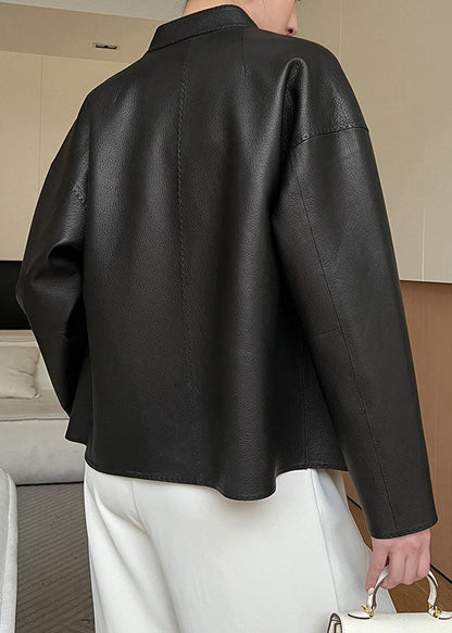 Coats French Pockets Spring Faux Leather Sashes Black