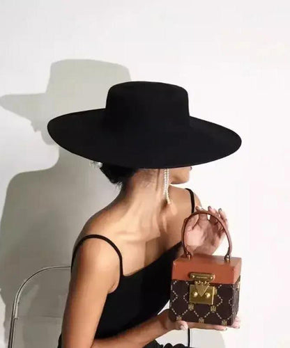 French Brim Jazz Large Black Versatile Woolen Hat