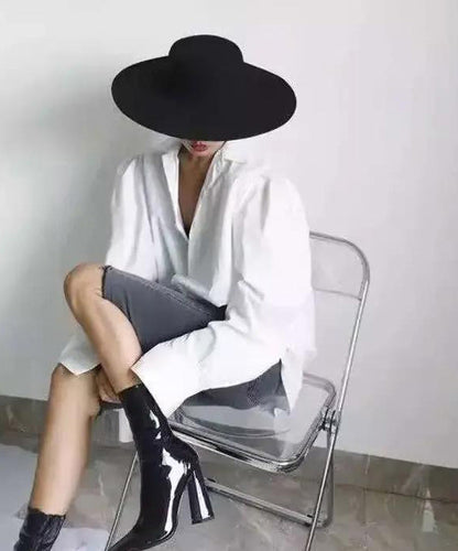 French Brim Jazz Large Black Versatile Woolen Hat