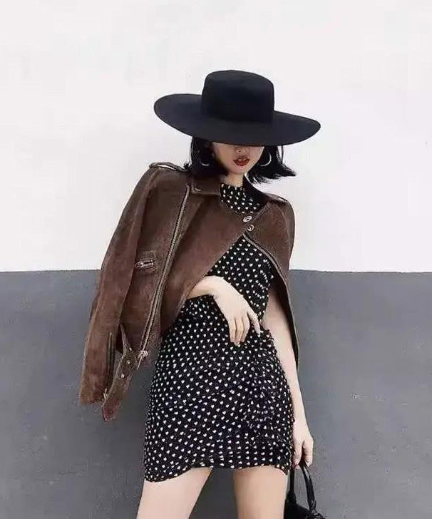 French Brim Jazz Large Black Versatile Woolen Hat