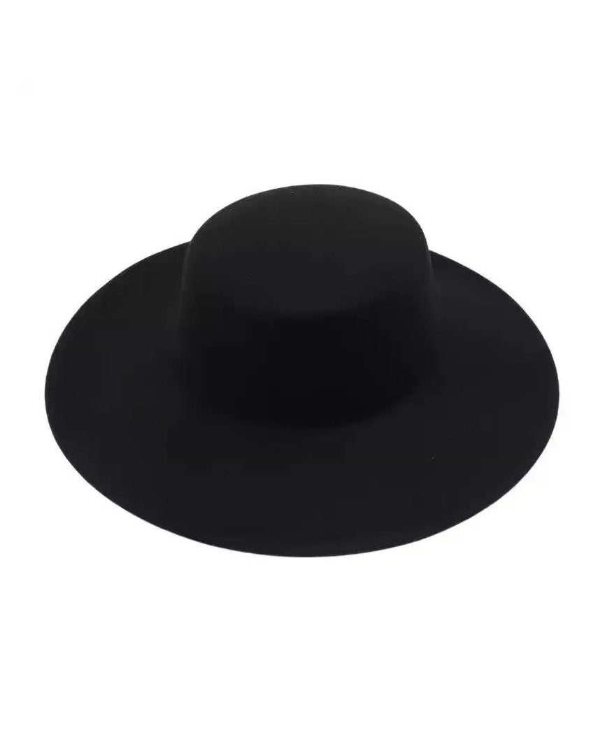 French Brim Jazz Large Black Versatile Woolen Hat