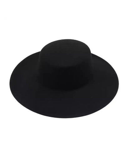 French Brim Jazz Large Black Versatile Woolen Hat