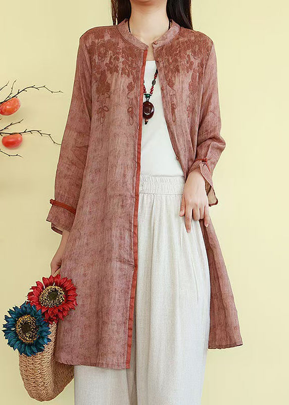 French Linen Blue Embroidered Fall Button Shirts