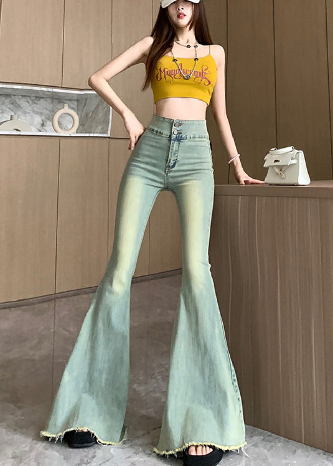 French Blue High Waist Denim Bell-bottom Trousers Spring YP028