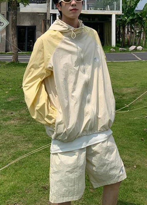 Coat Hooded Blue Silk 50+ Ice UPF Patchwork Two Mens French