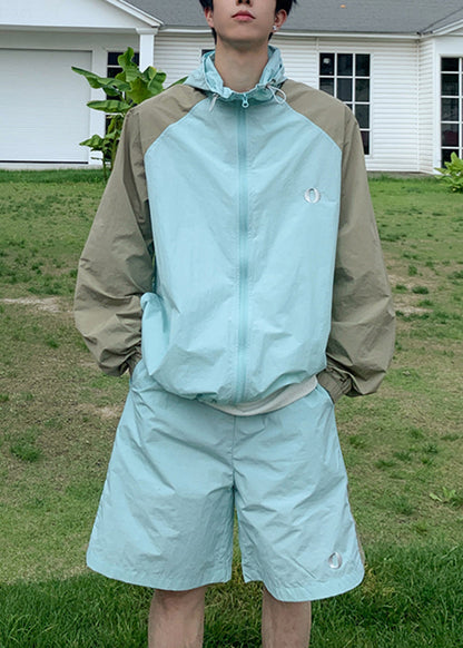 Coat Hooded Blue Silk 50+ Ice UPF Patchwork Two Mens French