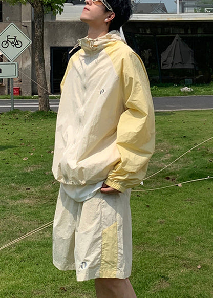 Coat Hooded Blue Silk 50+ Ice UPF Patchwork Two Mens French