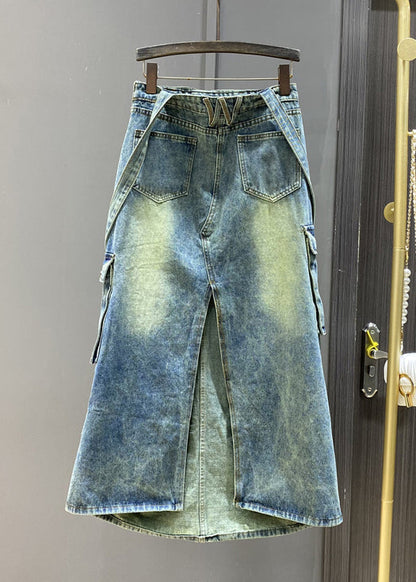 Französischer blauer Denim-Overall mit seitlich offenen Taschen und ärmellos KK009