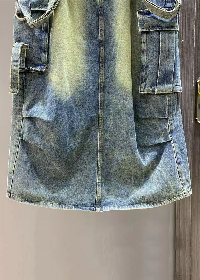 Französischer blauer Denim-Overall mit seitlich offenen Taschen und ärmellos KK009