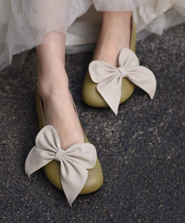 Faux Splicing Loafers French Beige Leather Bow Penny