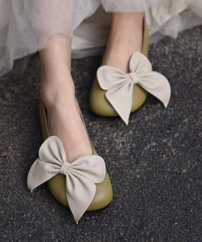 Faux Splicing Loafers French Beige Leather Bow Penny