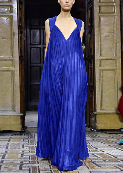 Neck French V Dresses Long Brown Wrinkled Chiffon Sleeveless