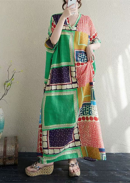 Dress Vacation Colorblock French Print Cotton Oversized Summer