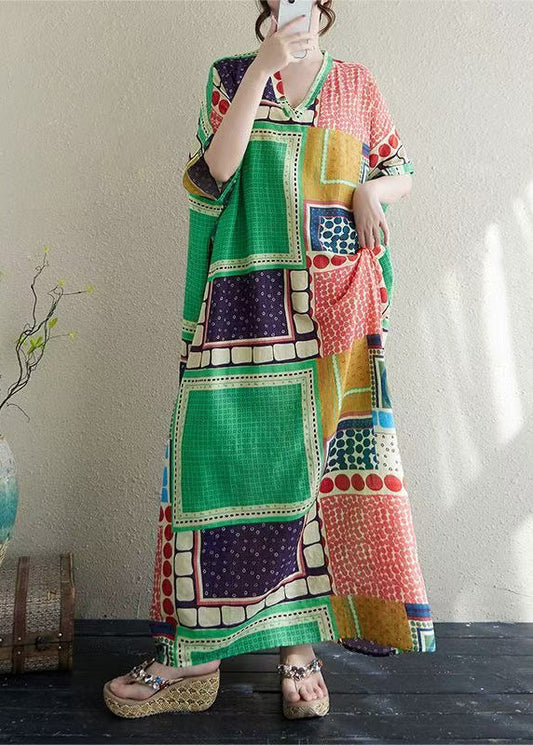 Dress Vacation Colorblock French Print Cotton Oversized Summer
