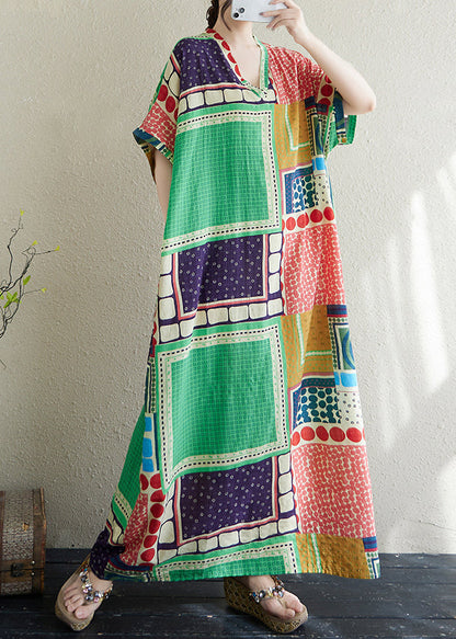 Dress Vacation Colorblock French Print Cotton Oversized Summer