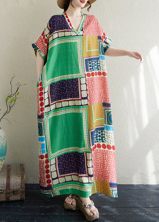 Dress Vacation Colorblock French Print Cotton Oversized Summer