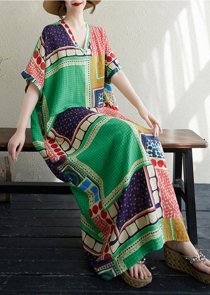 Dress Vacation Colorblock French Print Cotton Oversized Summer