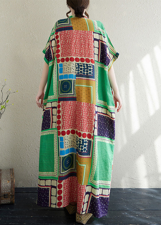 Dress Vacation Colorblock French Print Cotton Oversized Summer