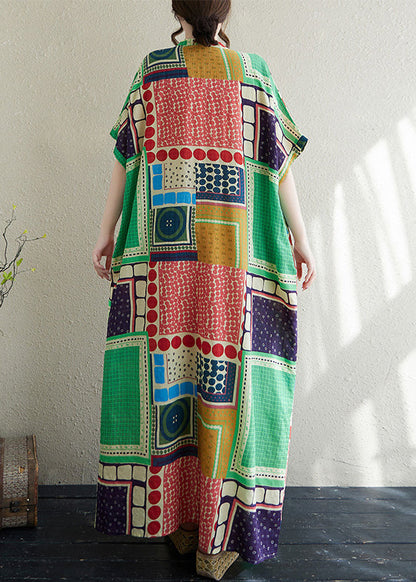 Dress Vacation Colorblock French Print Cotton Oversized Summer