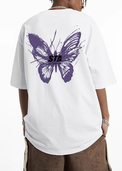 French Cyan Butterfly Print Cotton Mens T Shirts Summer LK057