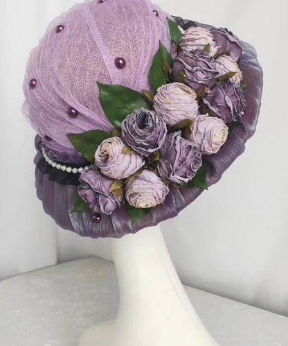 Chapeau Bob Élégant En Dentelle Violette À Fleurs YU1015