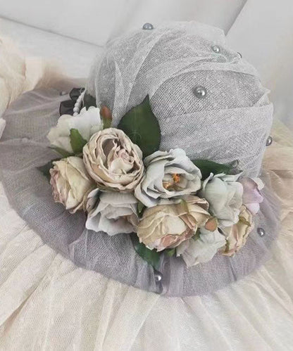 Chapeau Bob Élégant En Dentelle Violette À Fleurs YU1015